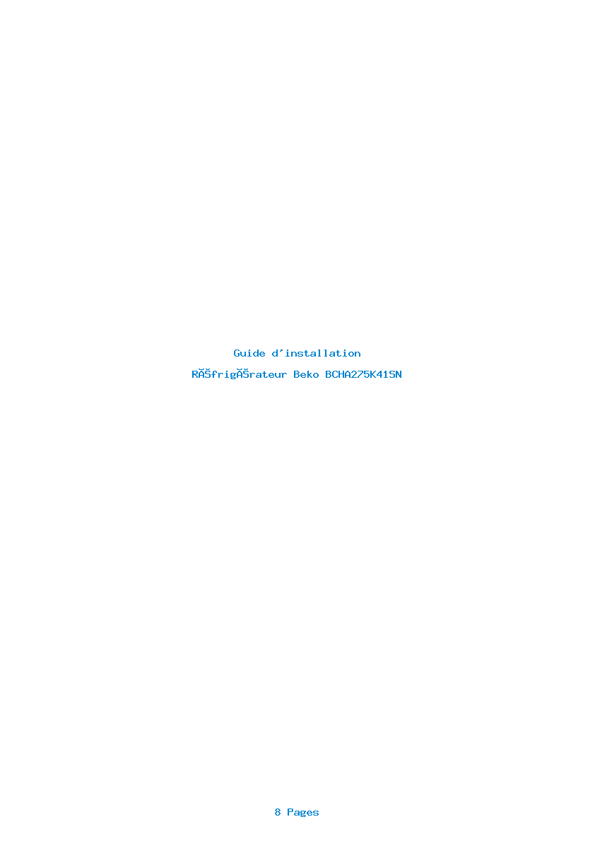 Page 1 de la notice Guide d'installation Beko BCHA275K41SN