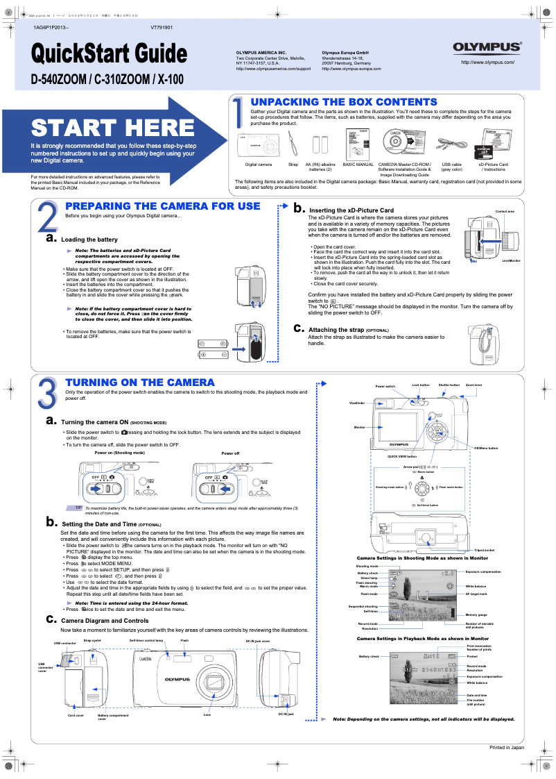 Página 1 del manual Guía de inicio rápido Olympus Camedia C-310 Zoom