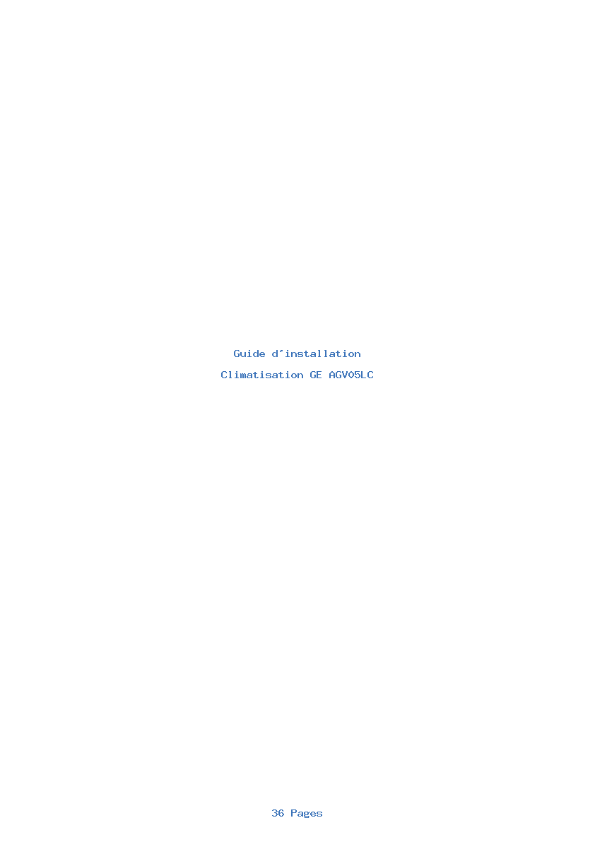 Page 1 de la notice Guide d'installation GE AGV05LC