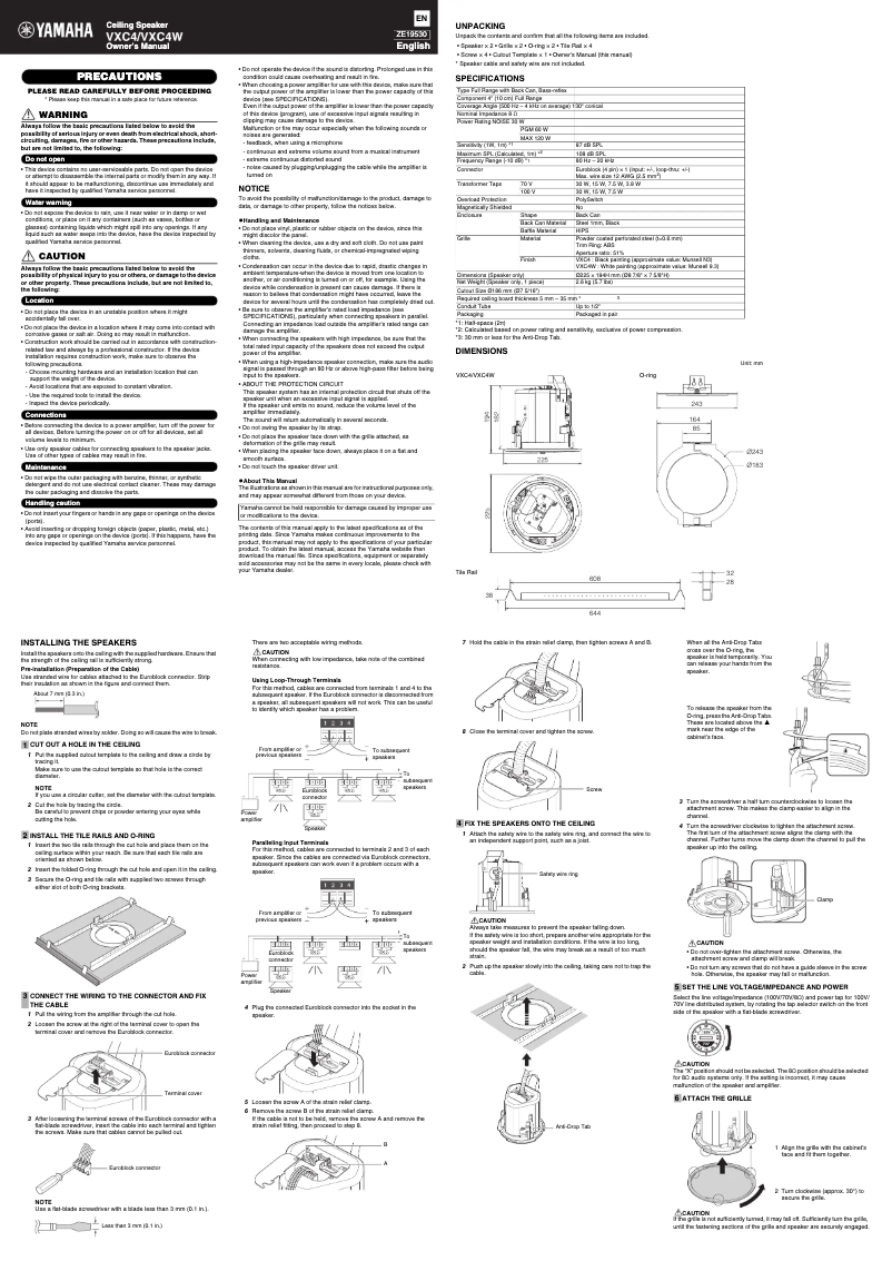 Page 1 de la notice Manuel utilisateur Yamaha VXC4W