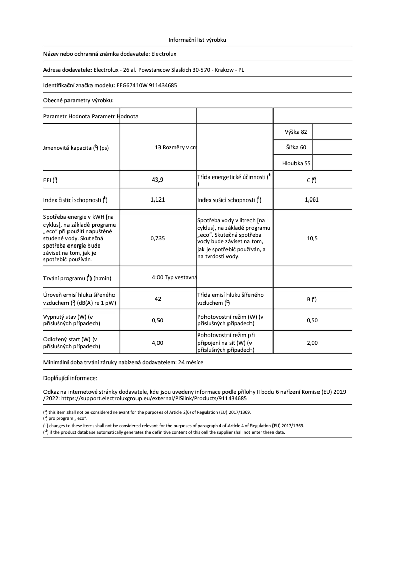 Página 1 del manual Ficha técnica Electrolux EEG67410W