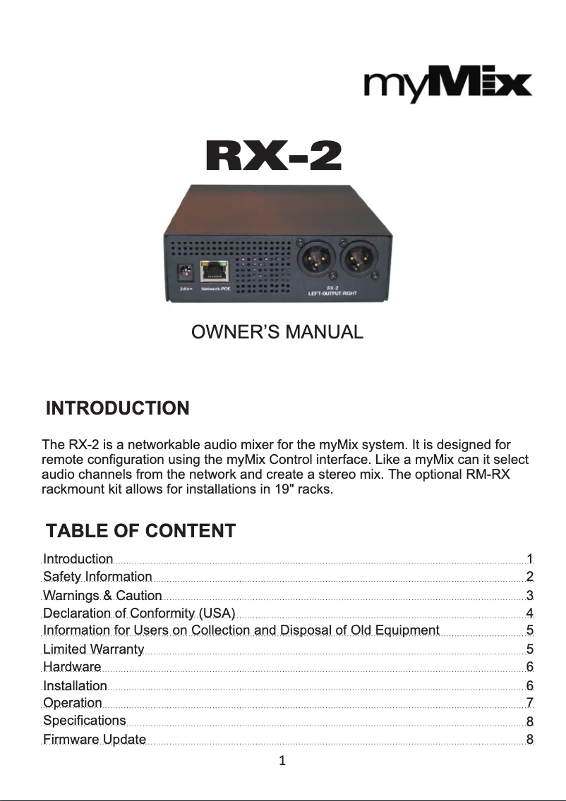 Page 1 de la notice Manuel utilisateur myMix RX-2