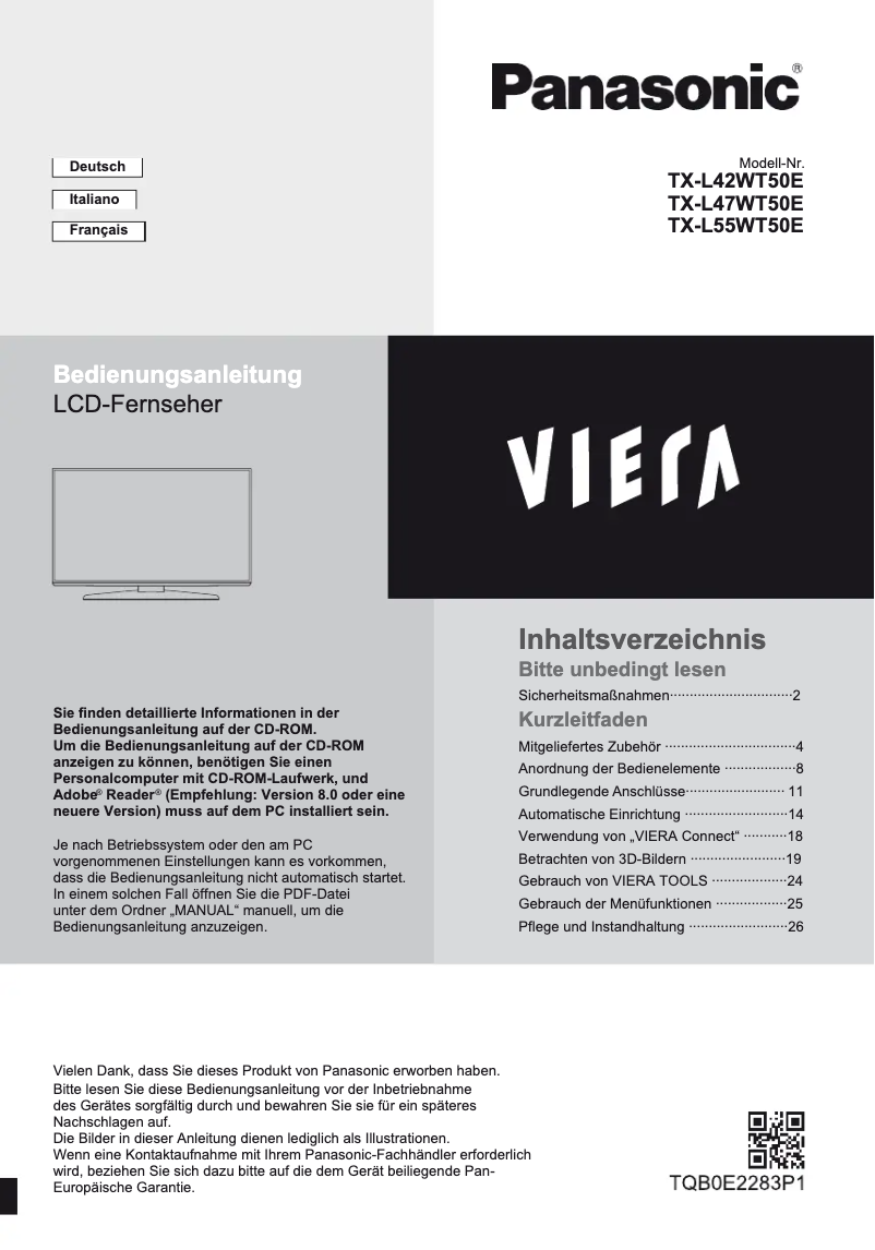 Page 1 de la notice Manuel utilisateur Panasonic Viera TX-L47WT50E