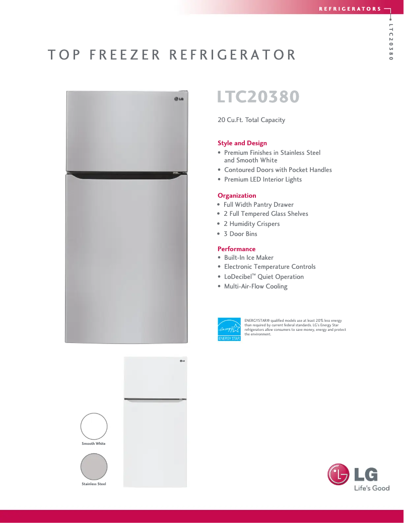 Page 1 de la notice Fiche technique LG LTC20380ST