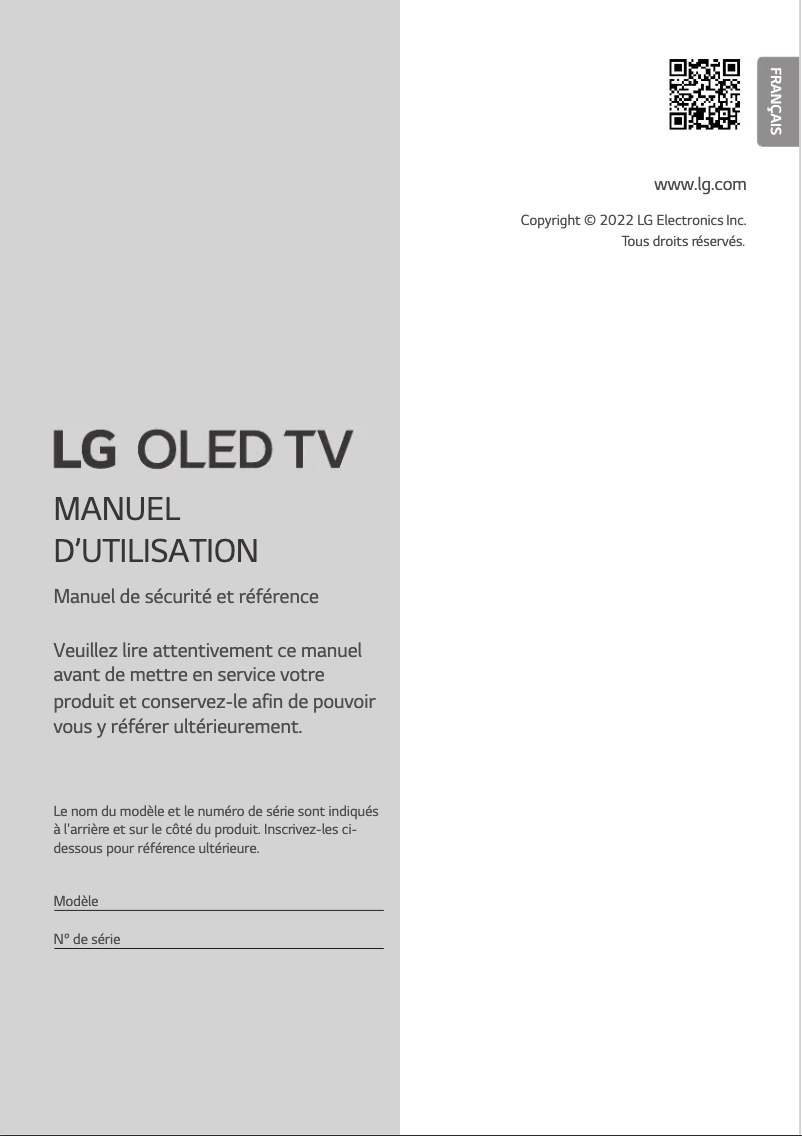 Page 1 de la notice Manuel utilisateur LG OLED77G29LA