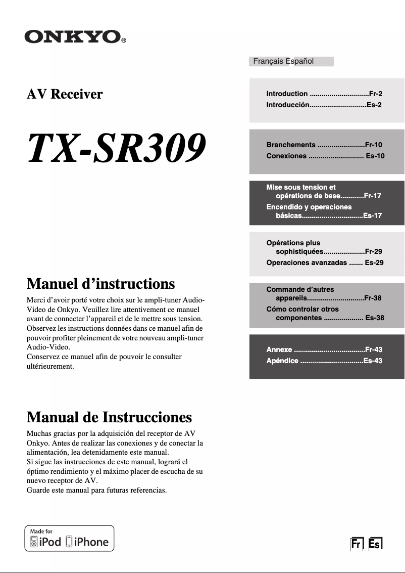 Page 1 of the manual User Manual Onkyo TX-SR309
