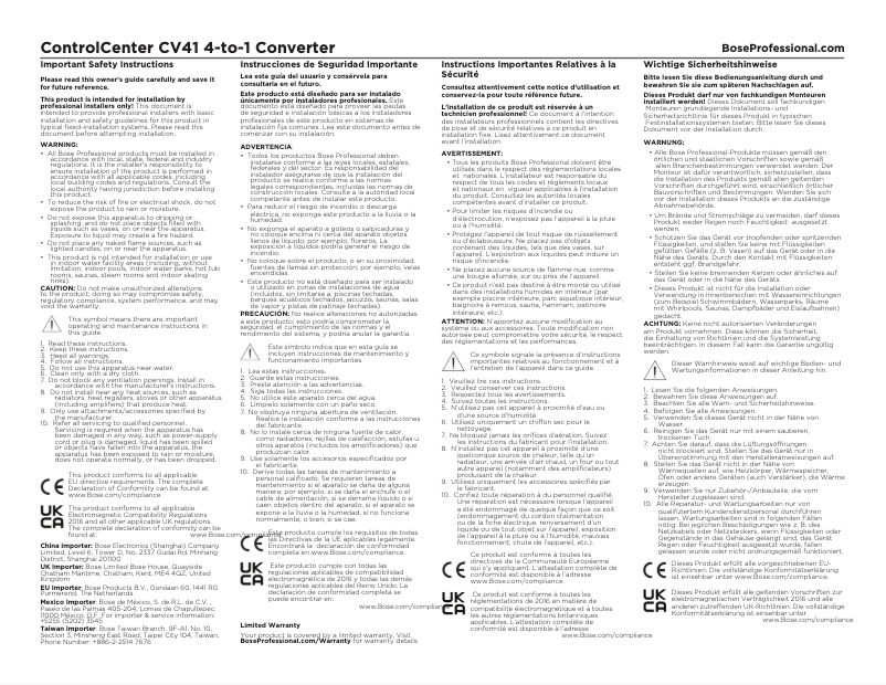 Page 1 de la notice Guide d'installation Bose ControlCenter CV41