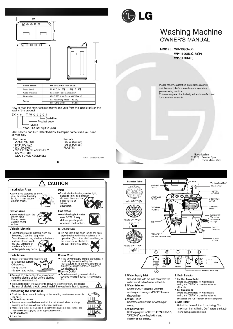 Image de la première page du manuel de l'appareil WP-1100RP