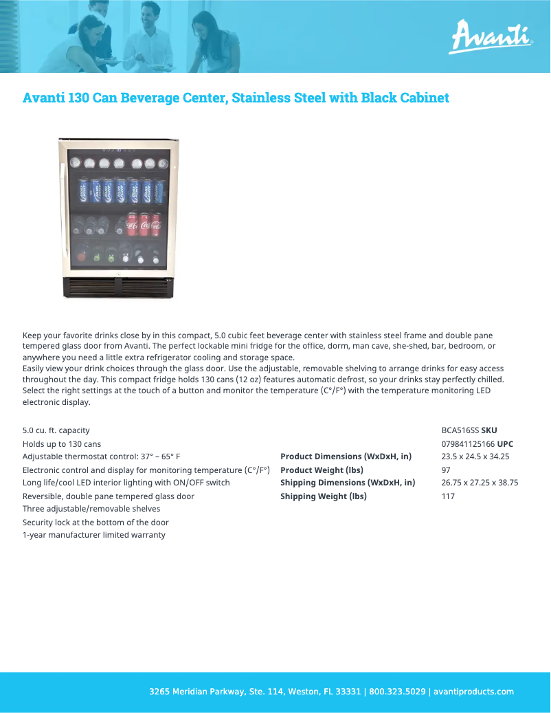 Page 1 de la notice Fiche technique Avanti BCA516SS