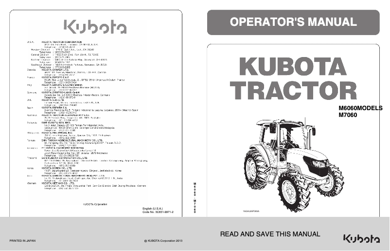 Page 1 de la notice Manuel utilisateur Kubota M6060HDCC