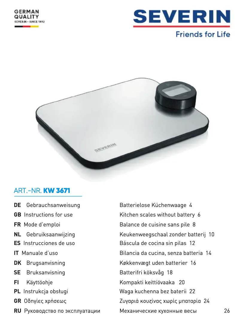 Page 1 of the manual User Manual Severin KW 3671