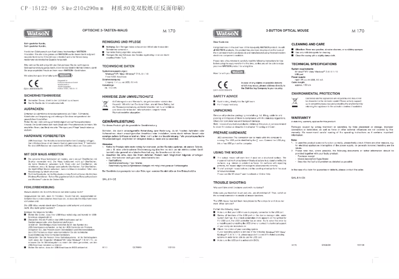 Page 1 de la notice Manuel utilisateur Watson M 170
