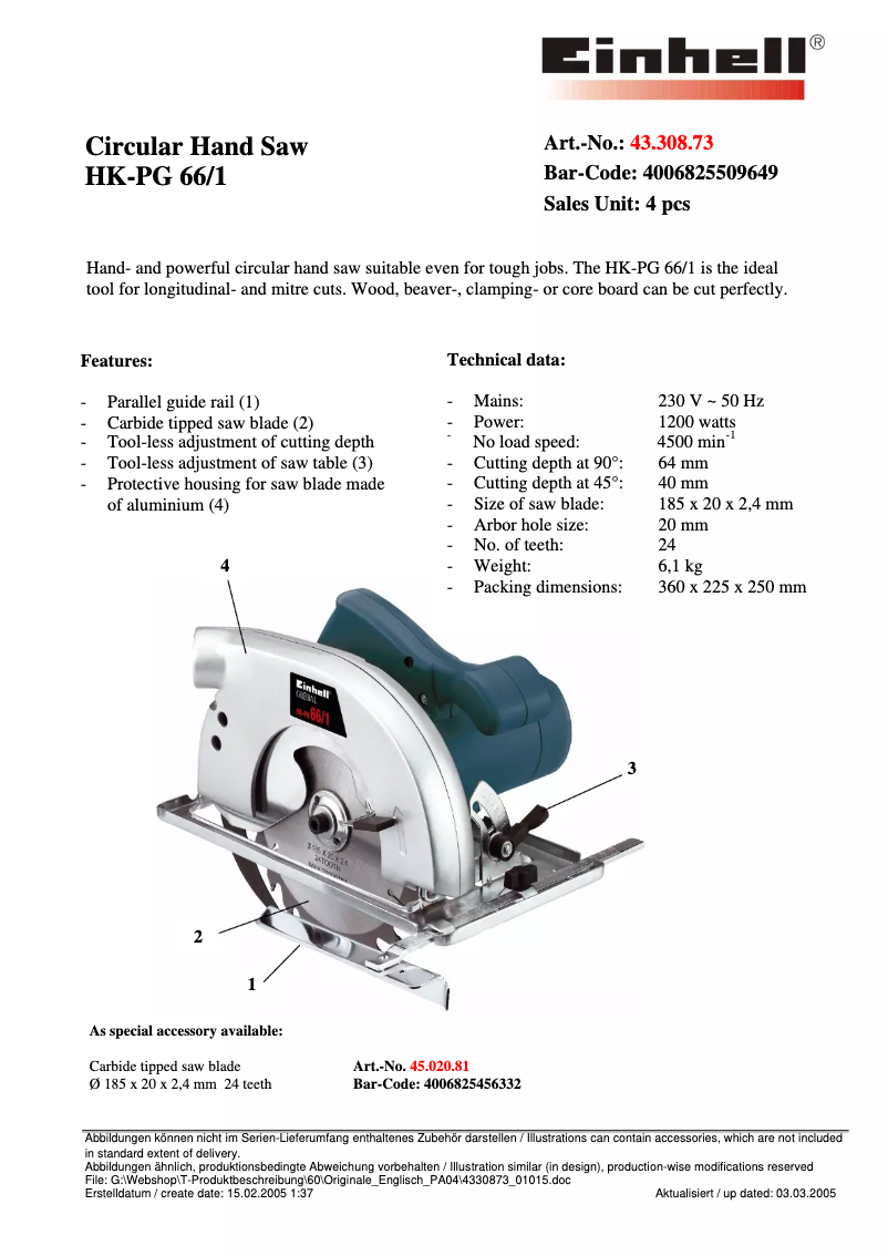 Page 1 de la notice Manuel utilisateur Global HK-P 66/1