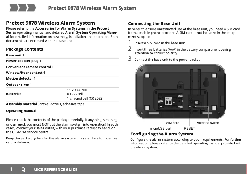 Page 1 de la notice Manuel utilisateur Olympia Protect 9878