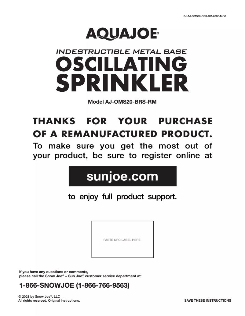 Page 1 de la notice Manuel utilisateur Aqua Joe AJ-OMS20-BRS-RM