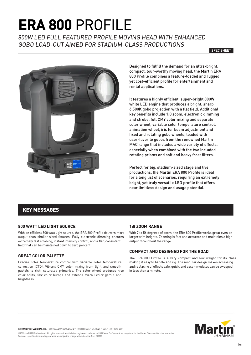 Page 1 de la notice Fiche technique Martin ERA 800 Profile