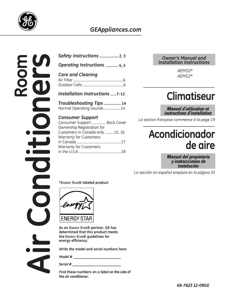 Página 1 del manual Manual de uso y mantenimiento GE AEM12AM