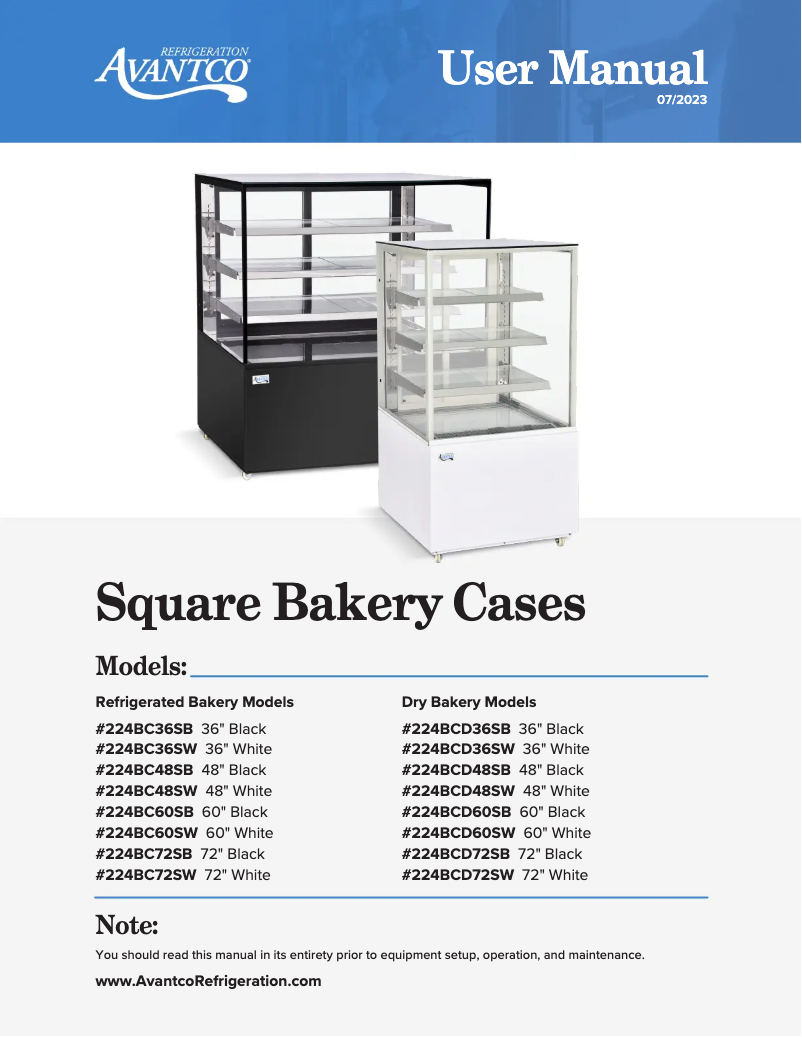 Página 1 del manual Manual de usuario Avantco BC-72-SW