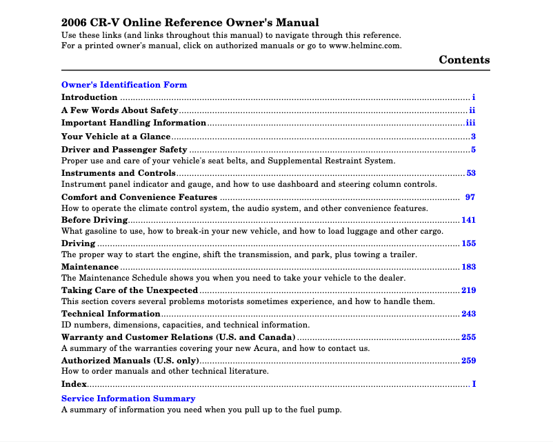 Page 1 de la notice Manuel utilisateur Honda CR-V (2006)