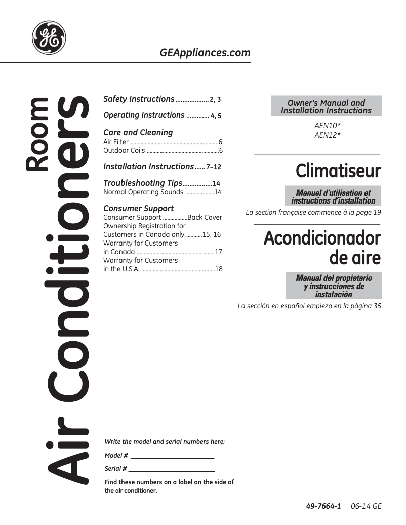 Página 1 del manual Manual de instrucciones GE AEN10AQ