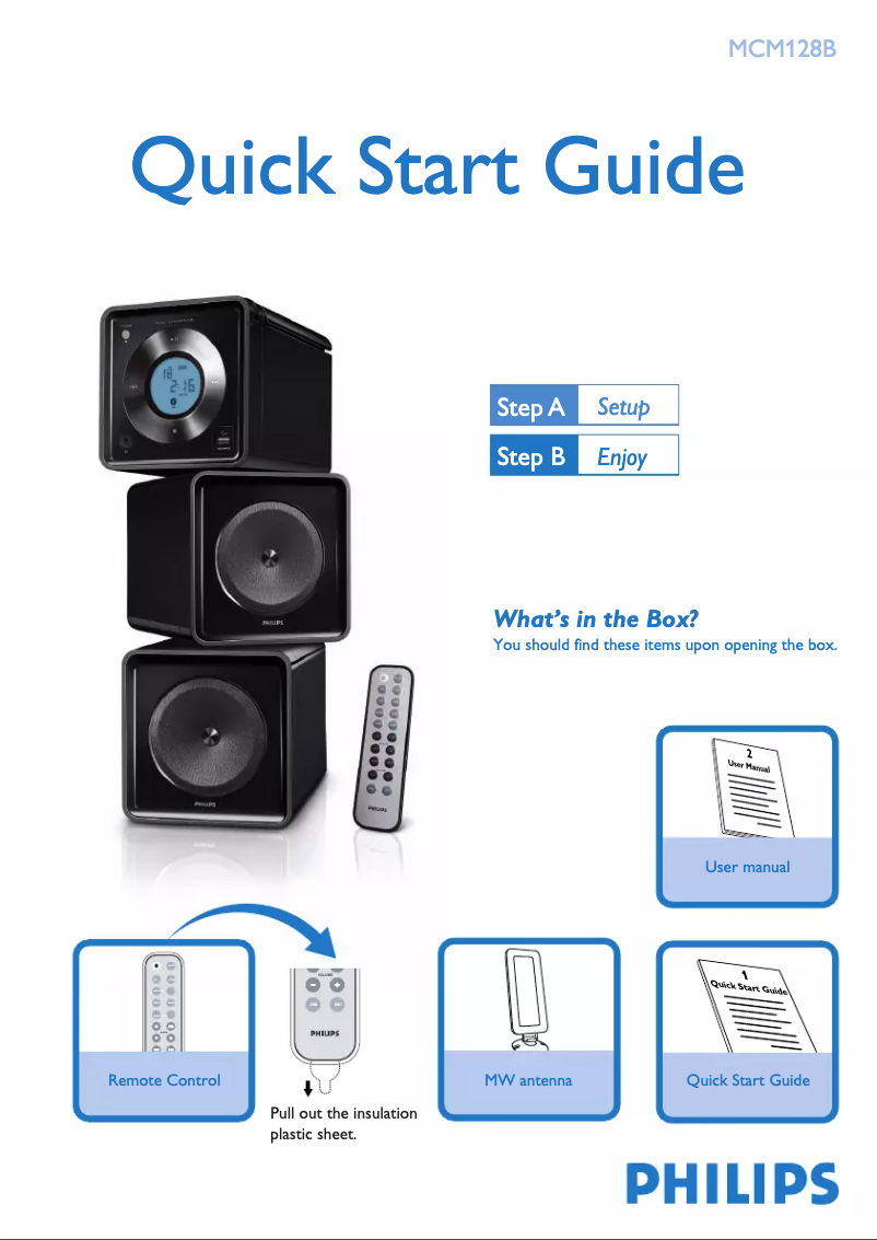 Page 1 de la notice Guide de démarrage rapide Philips MCM128B