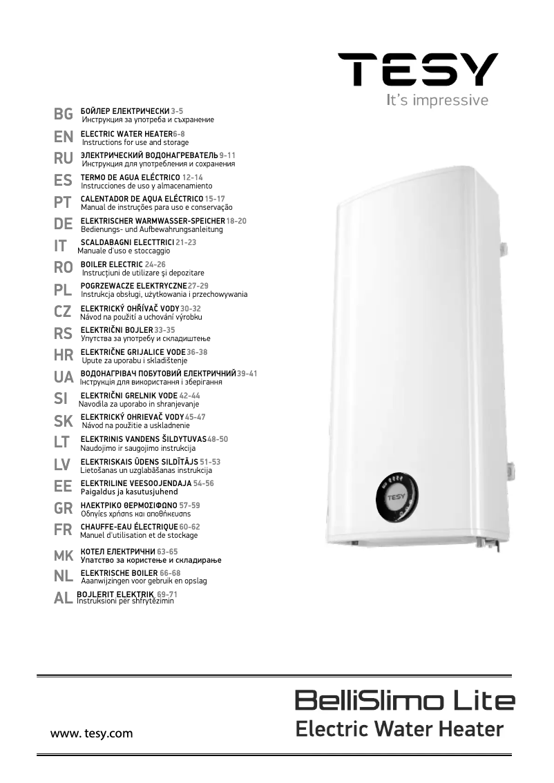 Page 1 of the manual Quick Start Guide Tesy BelliSlimo Dry 80
