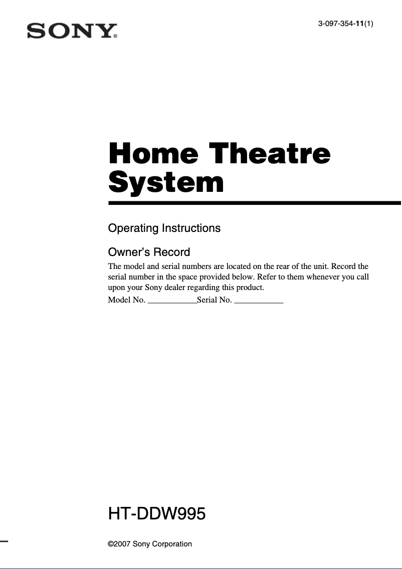 Page 1 de la notice Manuel utilisateur Sony HT-DDW995