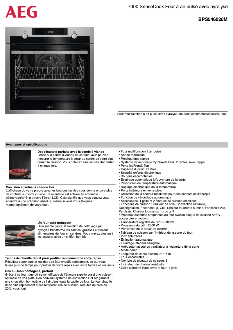 Page 1 de la notice Fiche technique AEG BPS546020M