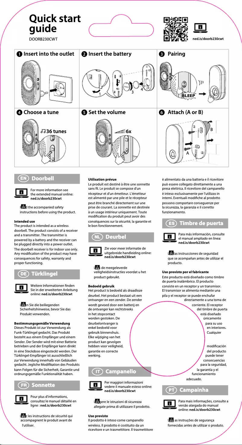 Page 1 de la notice Manuel utilisateur Nedis DOORB230CWT