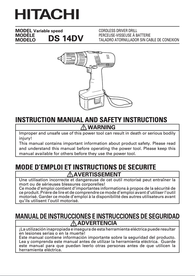 Page 1 de la notice Manuel utilisateur Hitachi DS 14DV
