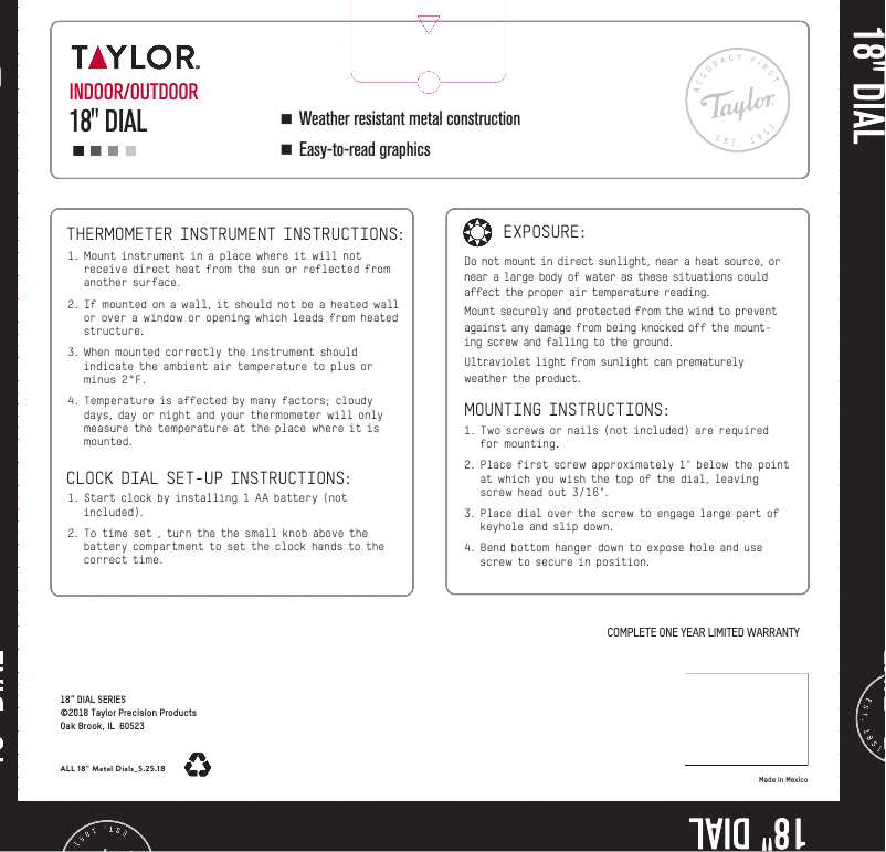 Page 1 de la notice Manuel utilisateur Taylor 681T
