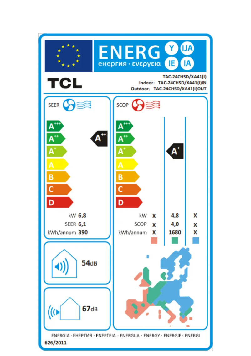 Page 1 of the manual Energy Label TCL TAC-24CHSD/XA41