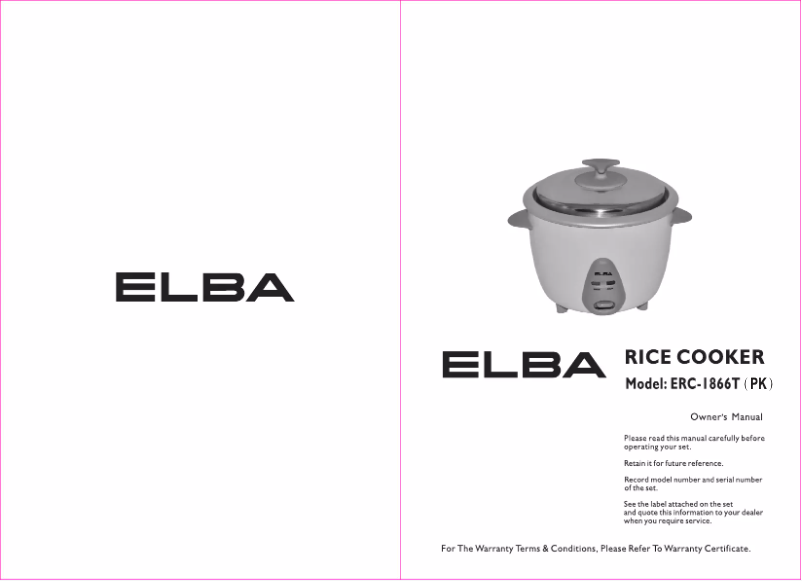Page 1 de la notice Manuel utilisateur Elba ERC-1866T(PK)