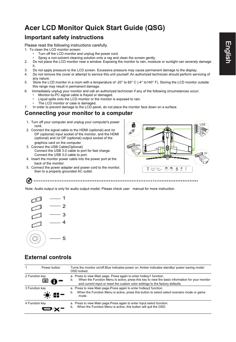 Page 1 de la notice Guide de démarrage rapide Acer XB273KGP