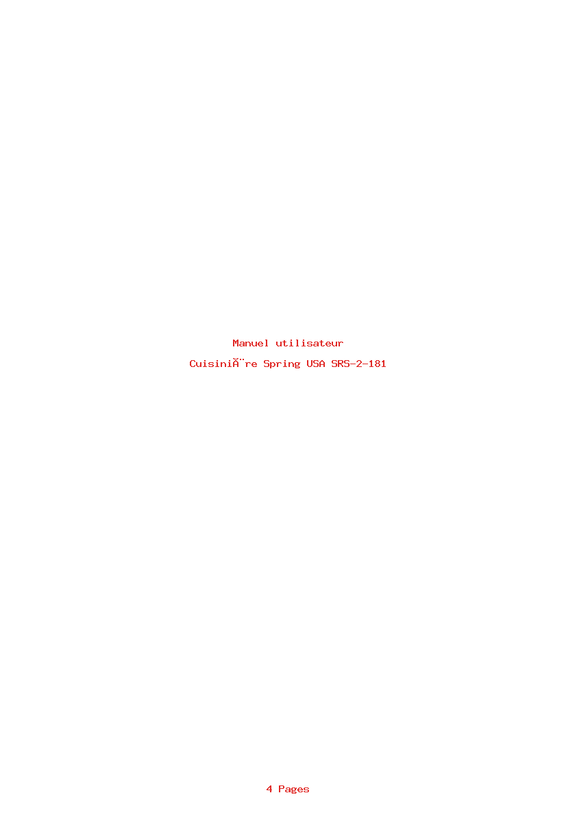 Page 1 de la notice Manuel utilisateur Spring USA SRS-2-181