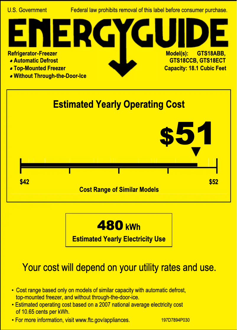 Página 1 del manual Etiqueta energética GE GTS18ECTBB