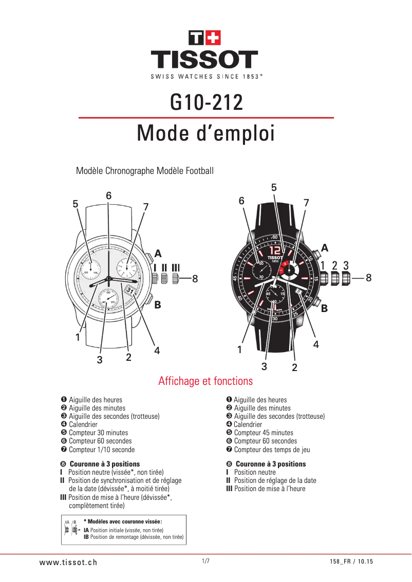 Page 1 de la notice Manuel utilisateur Tissot Chrono XL Classic