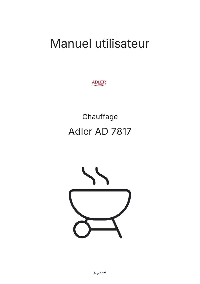 Page 1 de la notice Manuel utilisateur Adler AD 7817