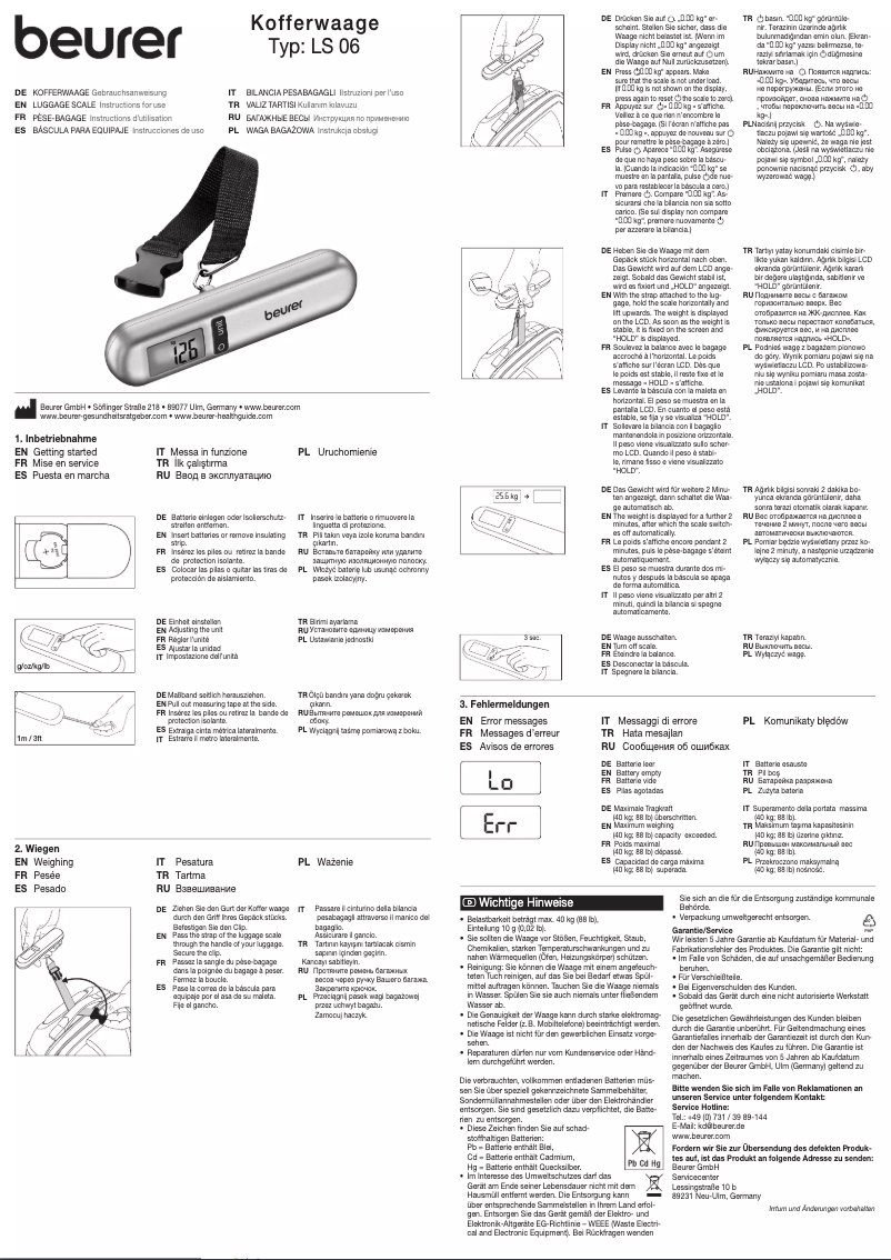 Page 1 de la notice Manuel utilisateur Beurer LS 06