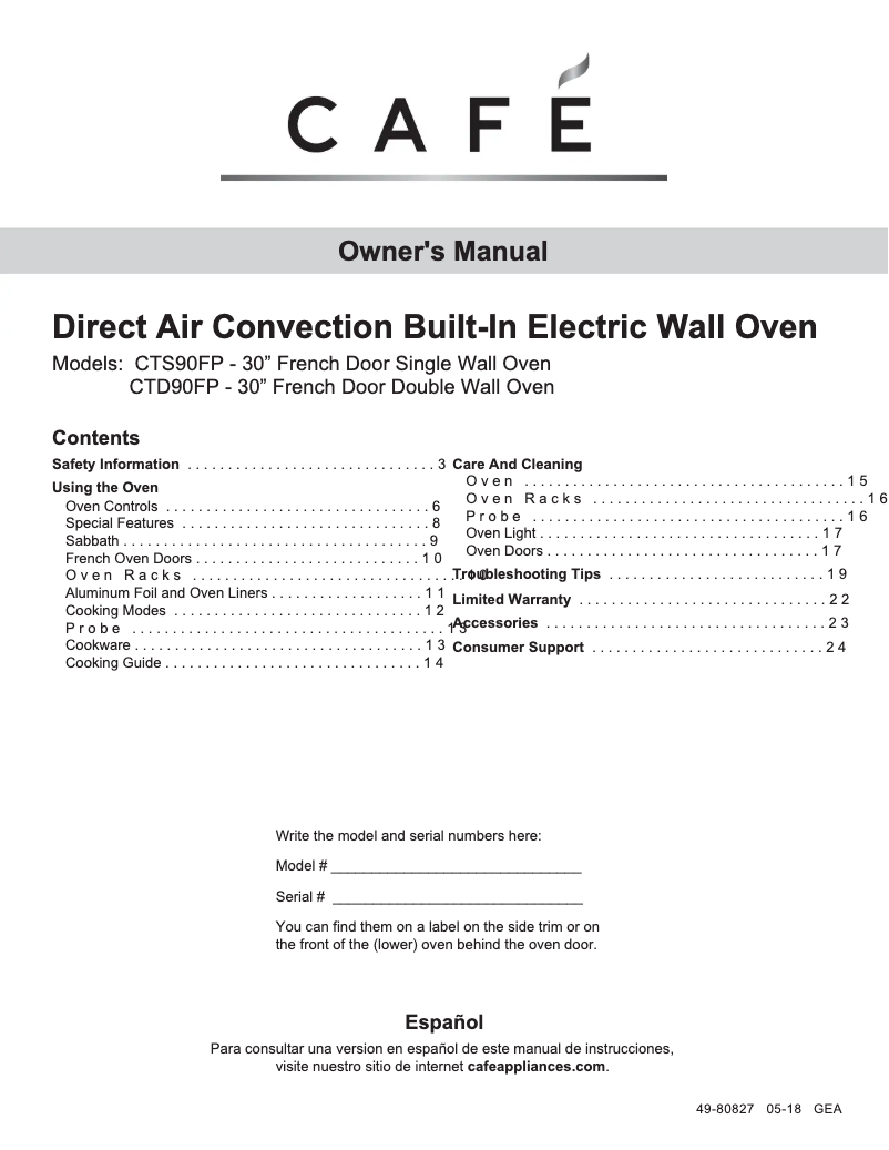 Page n°1 - Manuel utilisateur GE CTS90FP3MD1