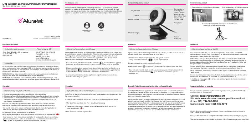 Page 1 de la notice Guide de démarrage rapide Aluratek AWCL2KFR