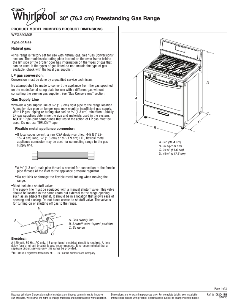 Página 1 del manual Manual de instrucciones Whirlpool WFG320M0BW