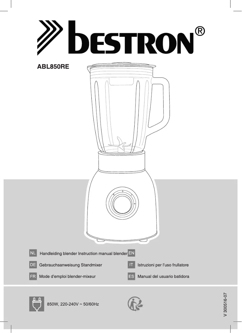 Page 1 de la notice Manuel utilisateur Bestron ABL850RE