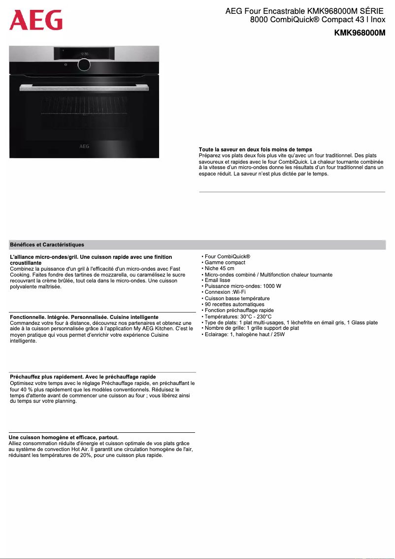 Page 1 de la notice Fiche technique AEG KMK968000M