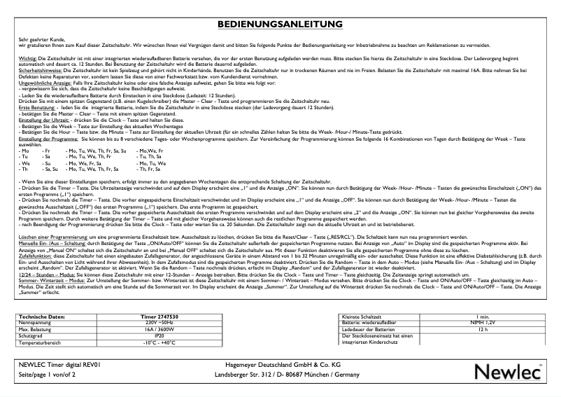 Página 1 del manual Manual de usuario Newlec H24DT