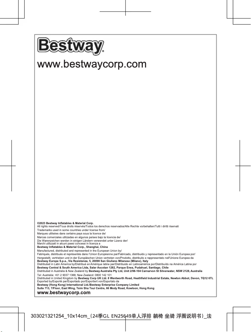 Page 1 de la notice Manuel utilisateur Bestway 43550