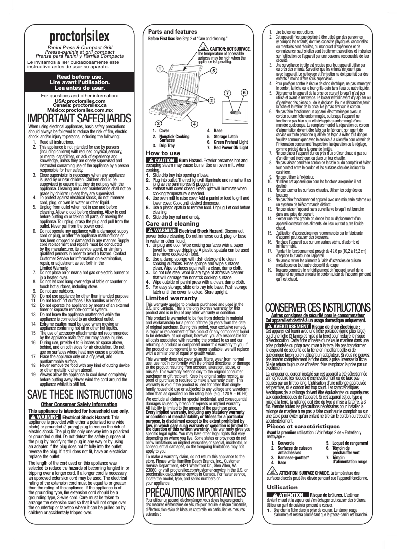 Page 1 de la notice Manuel utilisateur Proctor Silex 25440