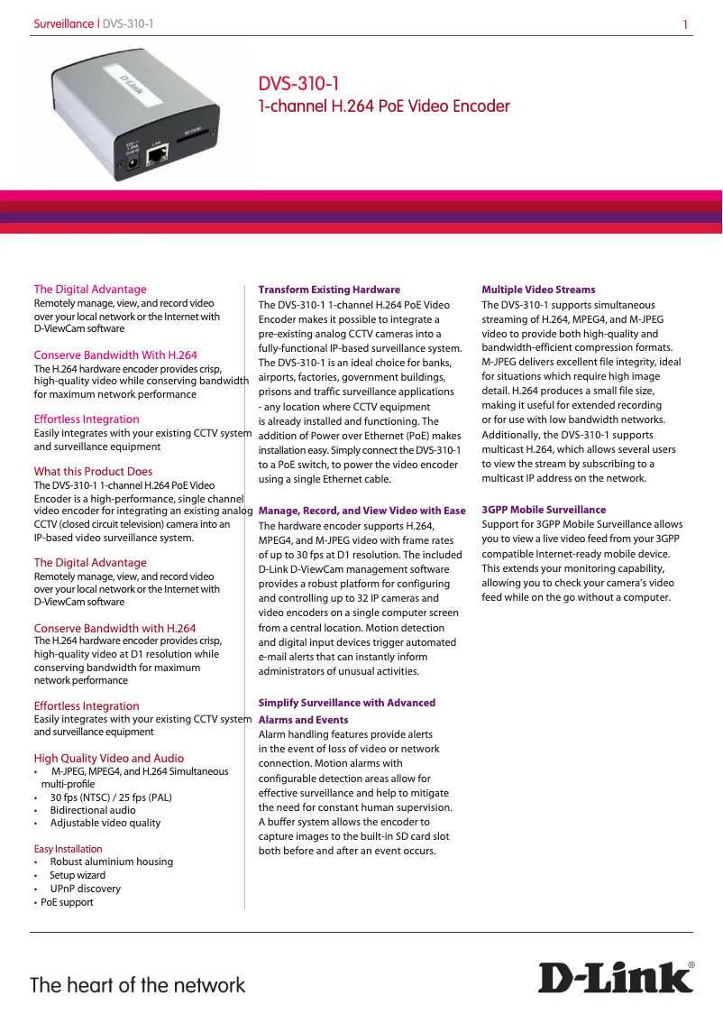Page 1 de la notice Fiche technique D-Link DVS-310-1