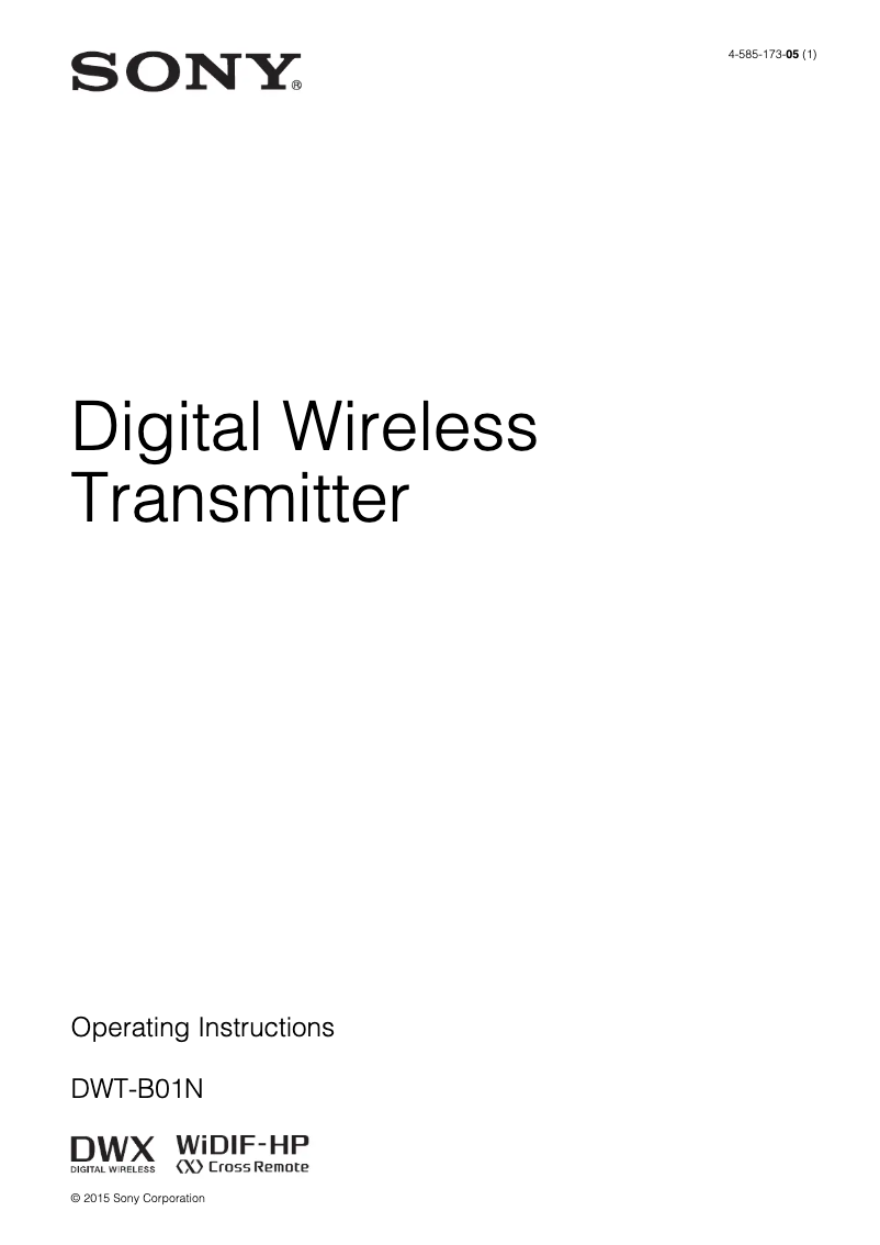 Page 1 de la notice Manuel utilisateur Sony DWT-B01N