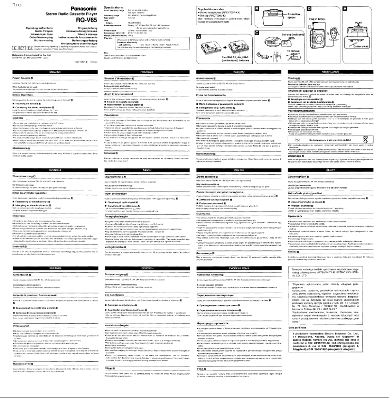 Page 1 de la notice Manuel utilisateur Panasonic RQ-V65